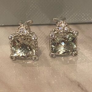 Judith Ripka Sterling Silver Diamonique Earrings Peridot Cz RETIRED